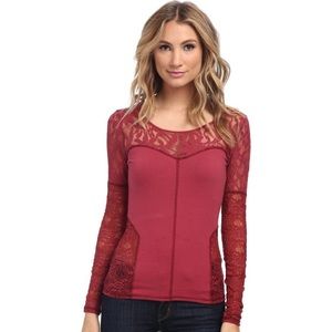 Free People “Sweet Thang” red lace long sleeve top